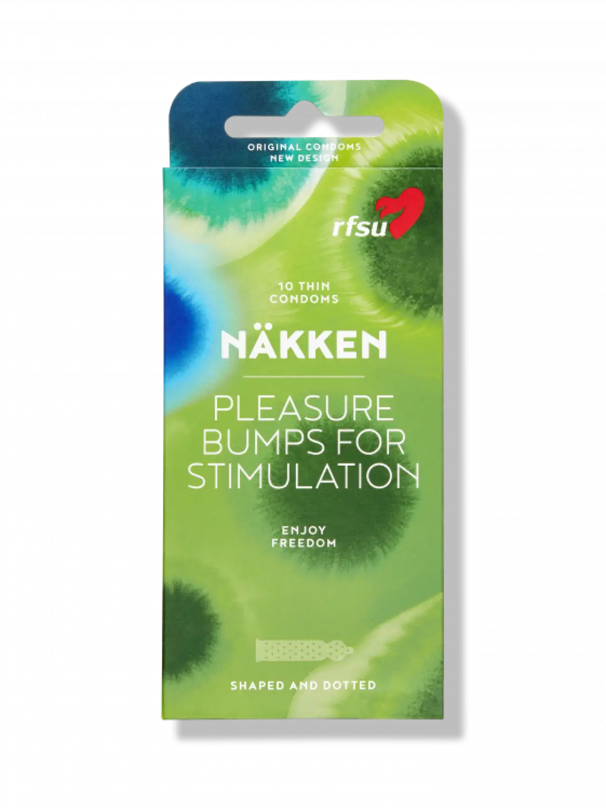 Näkken-kondomi, ohut ja juomutettu lateksikondomi. Täydellinen istuvuus ja varma suoja. Pakkauksessa 10 kpl.