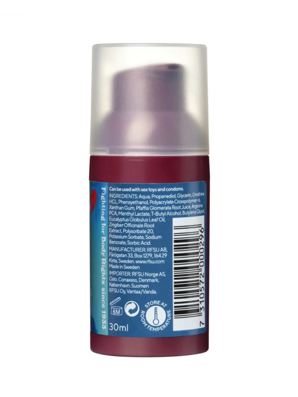 RFSU Big O orgasmigeeli 30 ml, unisex-geeli joka lisää tuntoherkkyyttä ja stimuloi kehoa – mentolilla raikastettu, pumppupullo.