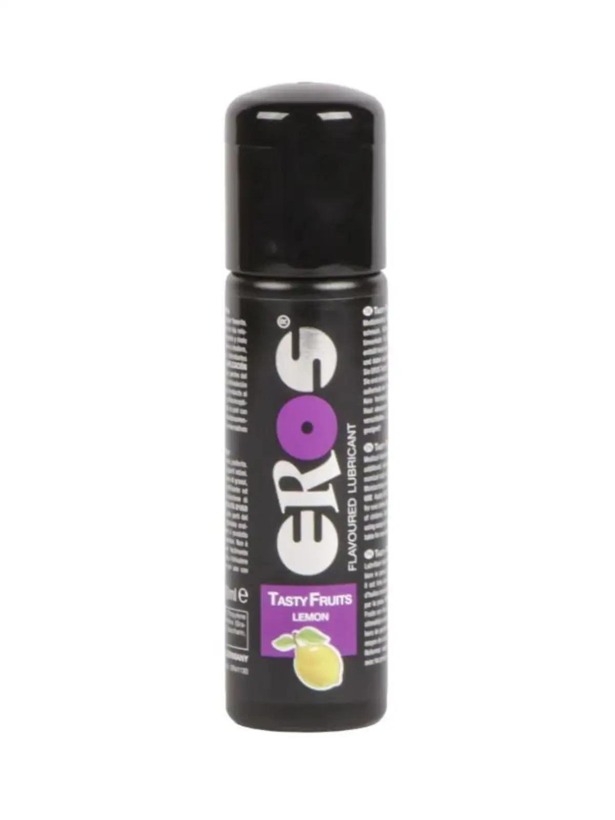 100 ml pullo Eros Makuliukuvoidetta sitruunan maulla, vesipohjainen, sokeriton ja vegaaninen liukuvoide intiimiin käyttöön.