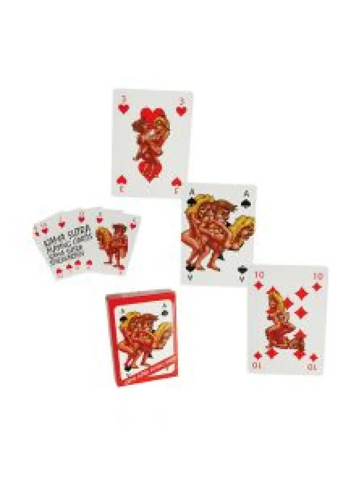 Kamasutra-pelikortit aikuisille. 52 korttia ja 2 jokeria, punainen korttipakka tyylitellyillä piirroskuvilla. Koko 62 x 88 mm.