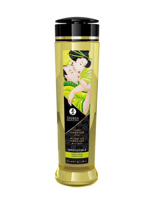 Shunga Irresistible Asian Fusion -hierontaöljy 240 ml – pehmeästi liukuva öljy, joka tuo eksoottista tuoksua ja aistillista nautintoa.