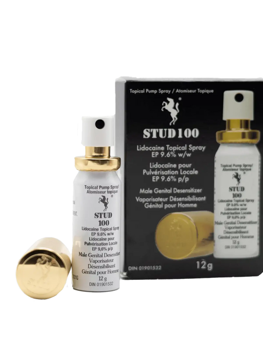 Stud 100 viivästyttävä spray miehille. Kondomiystävällinen, riittoisa suihke noin 120 annoksella, helppo käyttää ja annostella.